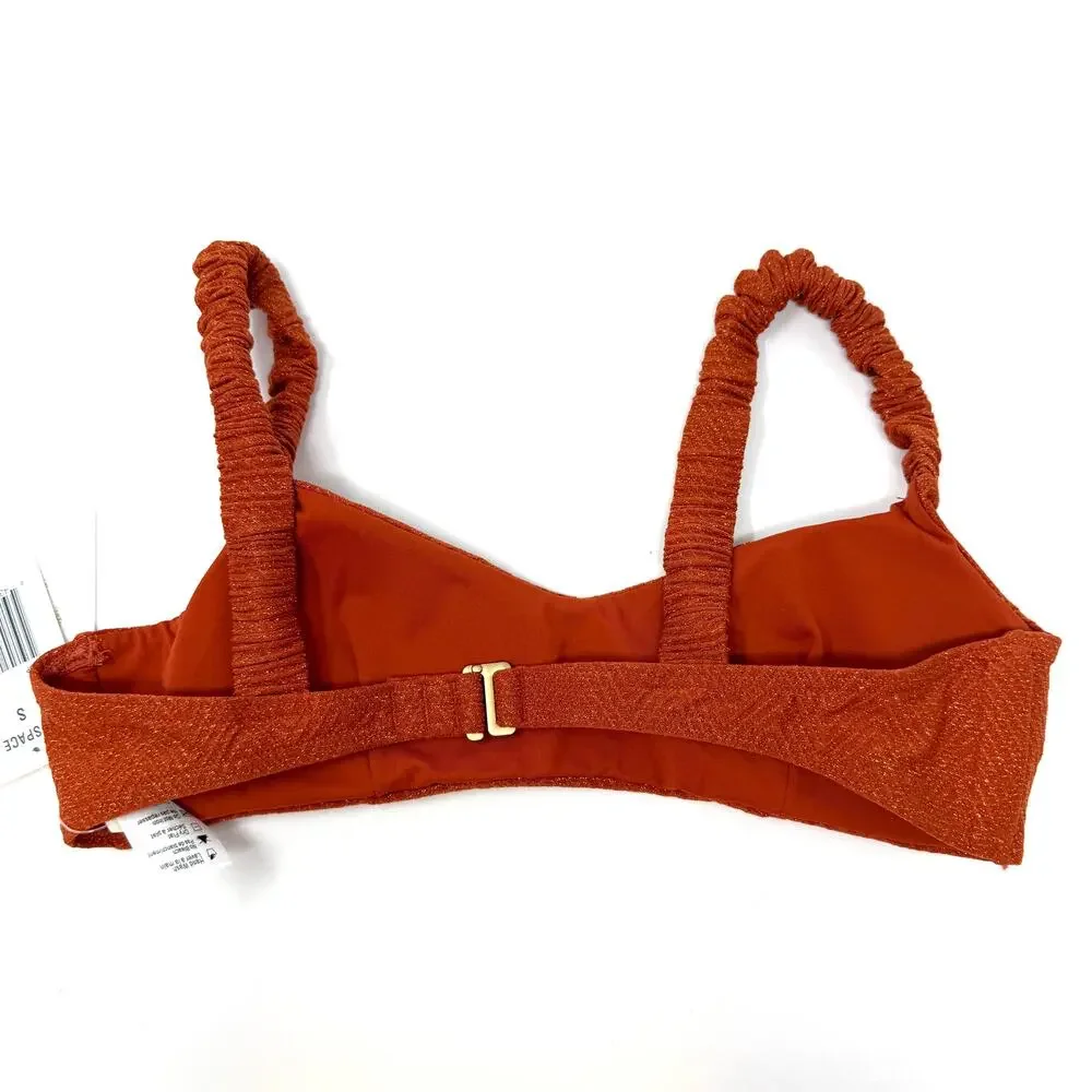 L*SPACE Lloyd Ruched Strap Bikini Top In Shimmer Orange Size Small New